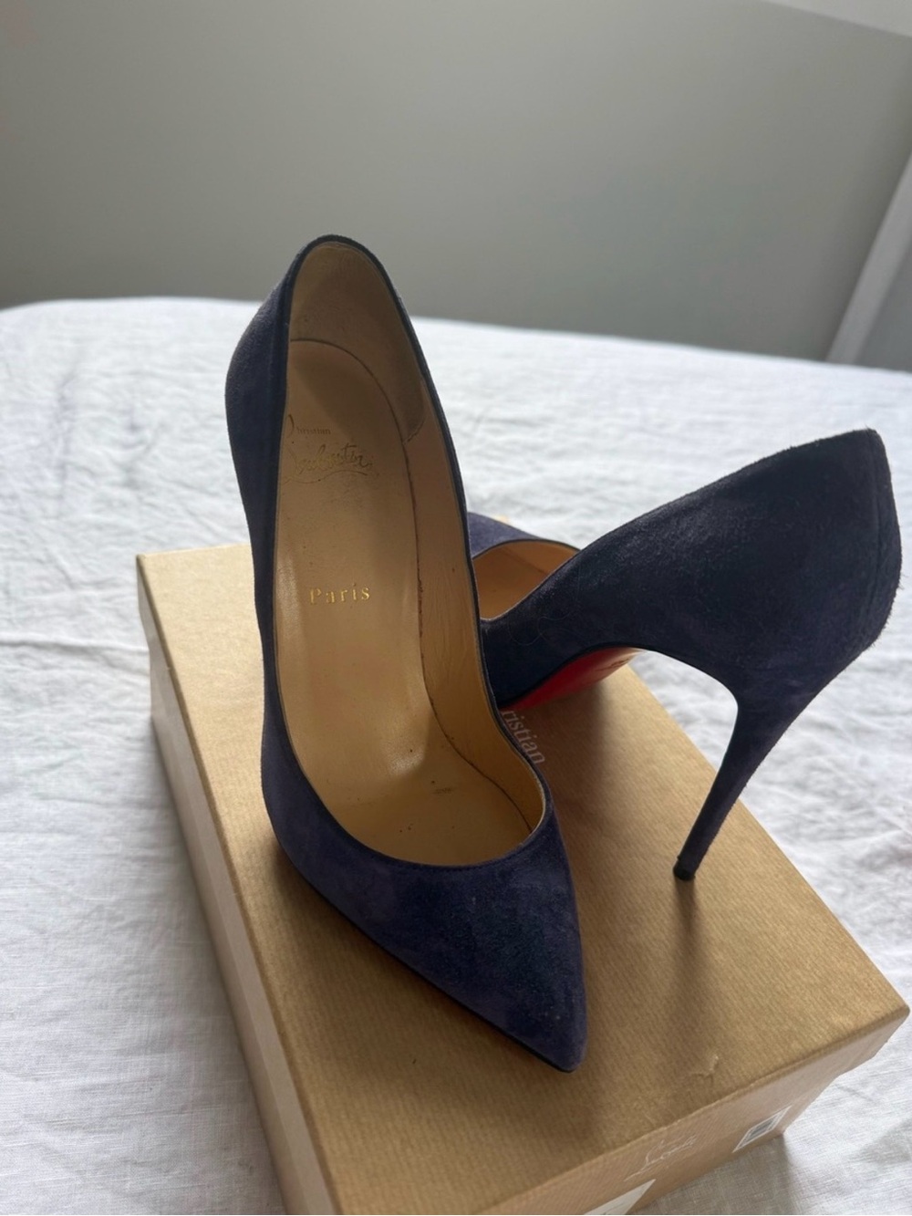 Christian Louboutin Navy Suede Pointed Toe Pigalle